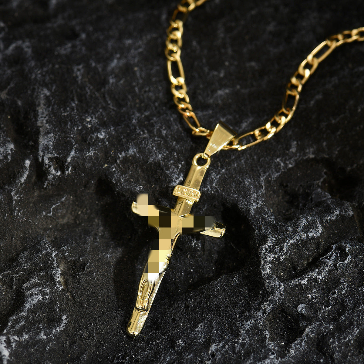 Cross Pendant Necklace with Figaro Chain