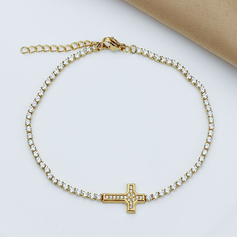 Diamond Encrusted Zircon Cross Bracelet