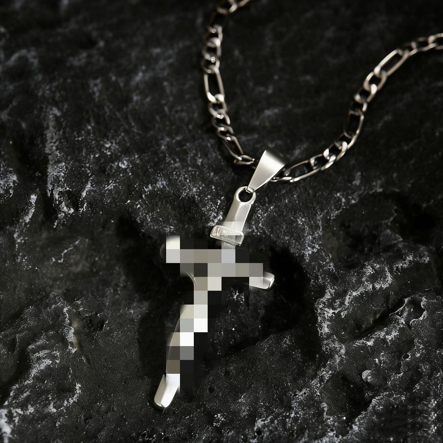 Cross Pendant Necklace with Figaro Chain