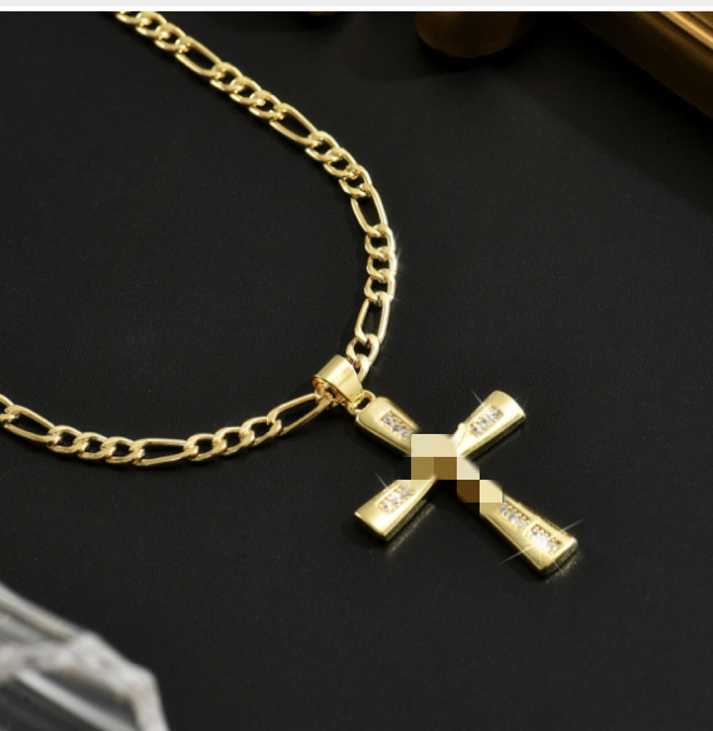 Cross Pendant Necklace with Figaro Chain