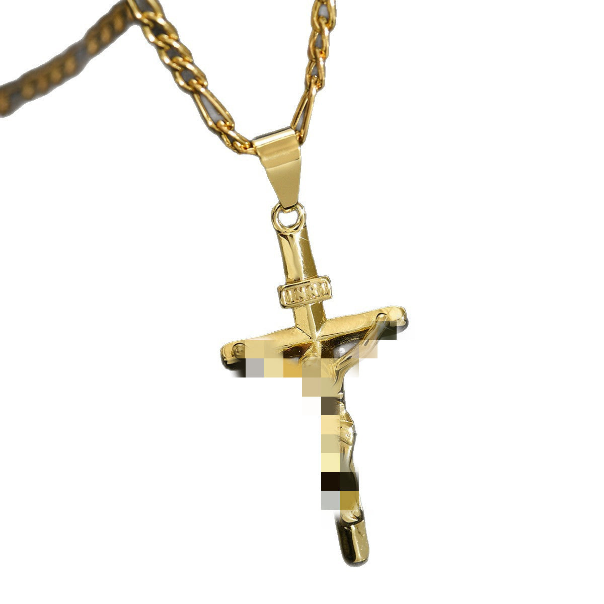 Cross Pendant Necklace with Figaro Chain