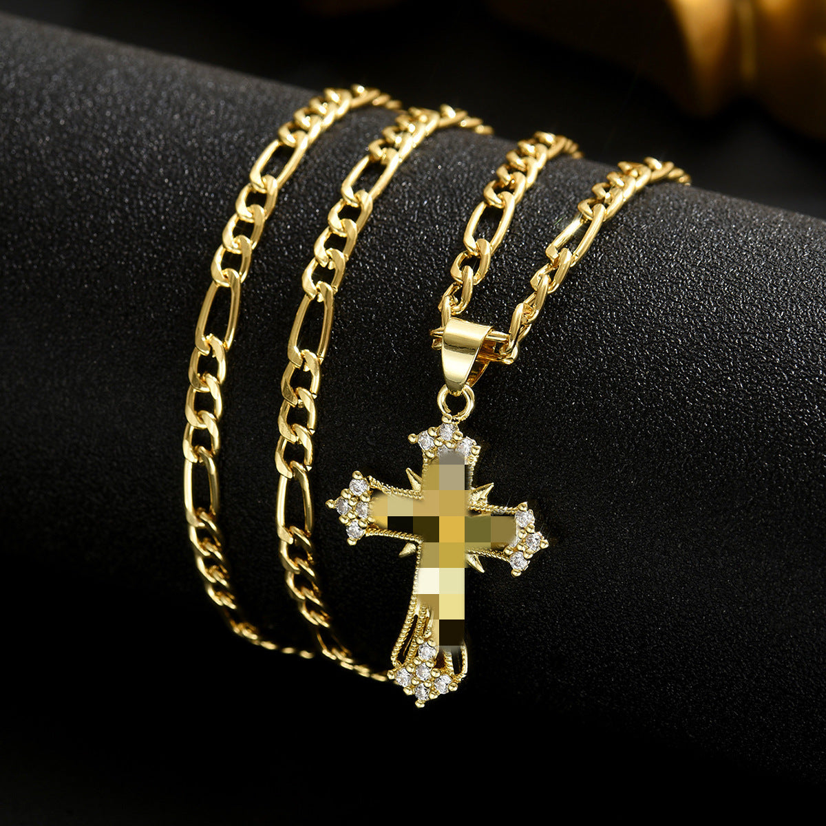 Cross Pendant Necklace with Figaro Chain