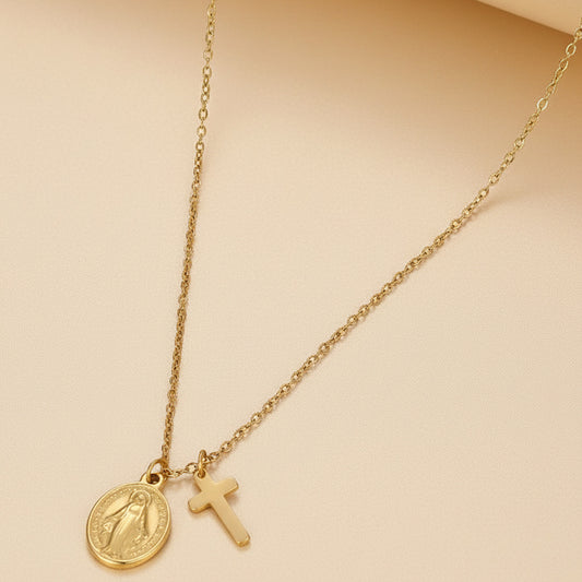 Religious Cross Virgin Mary Adjustable Necklace