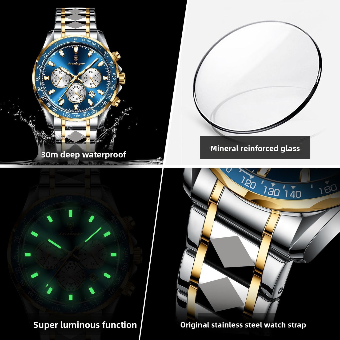 Multifunctional Waterproof Luminous Mens Quartz Watch