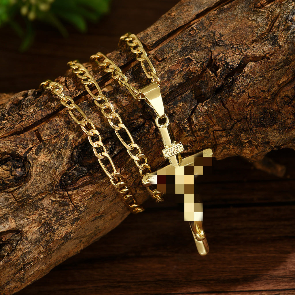 Cross Pendant Necklace with Figaro Chain