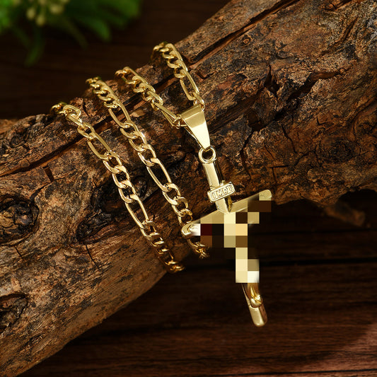 Cross Pendant Necklace with Figaro Chain