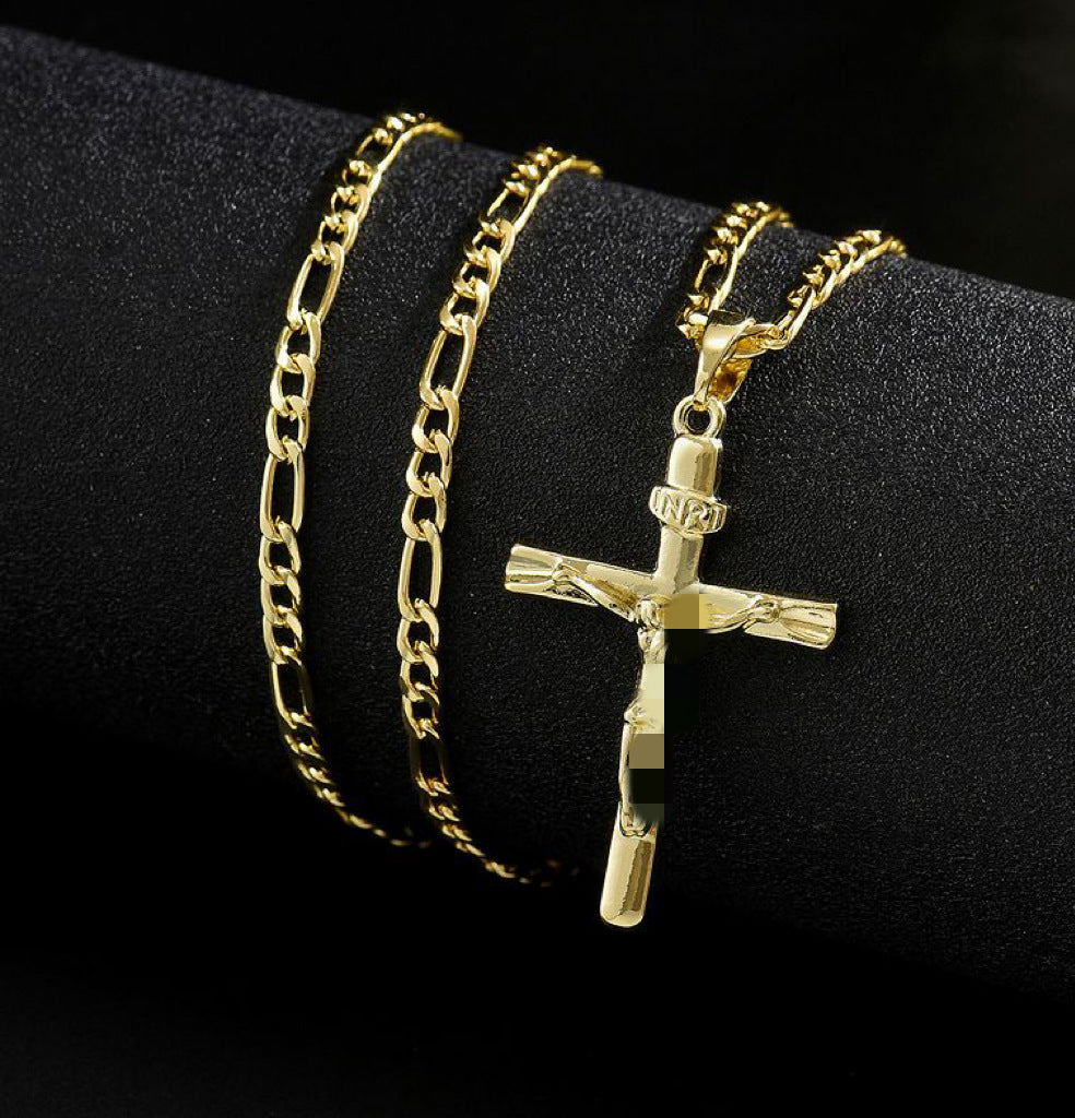 Cross Pendant Necklace with Figaro Chain