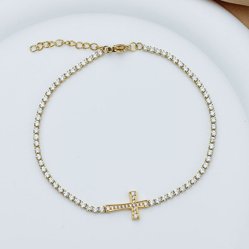 Diamond Encrusted Zircon Cross Bracelet
