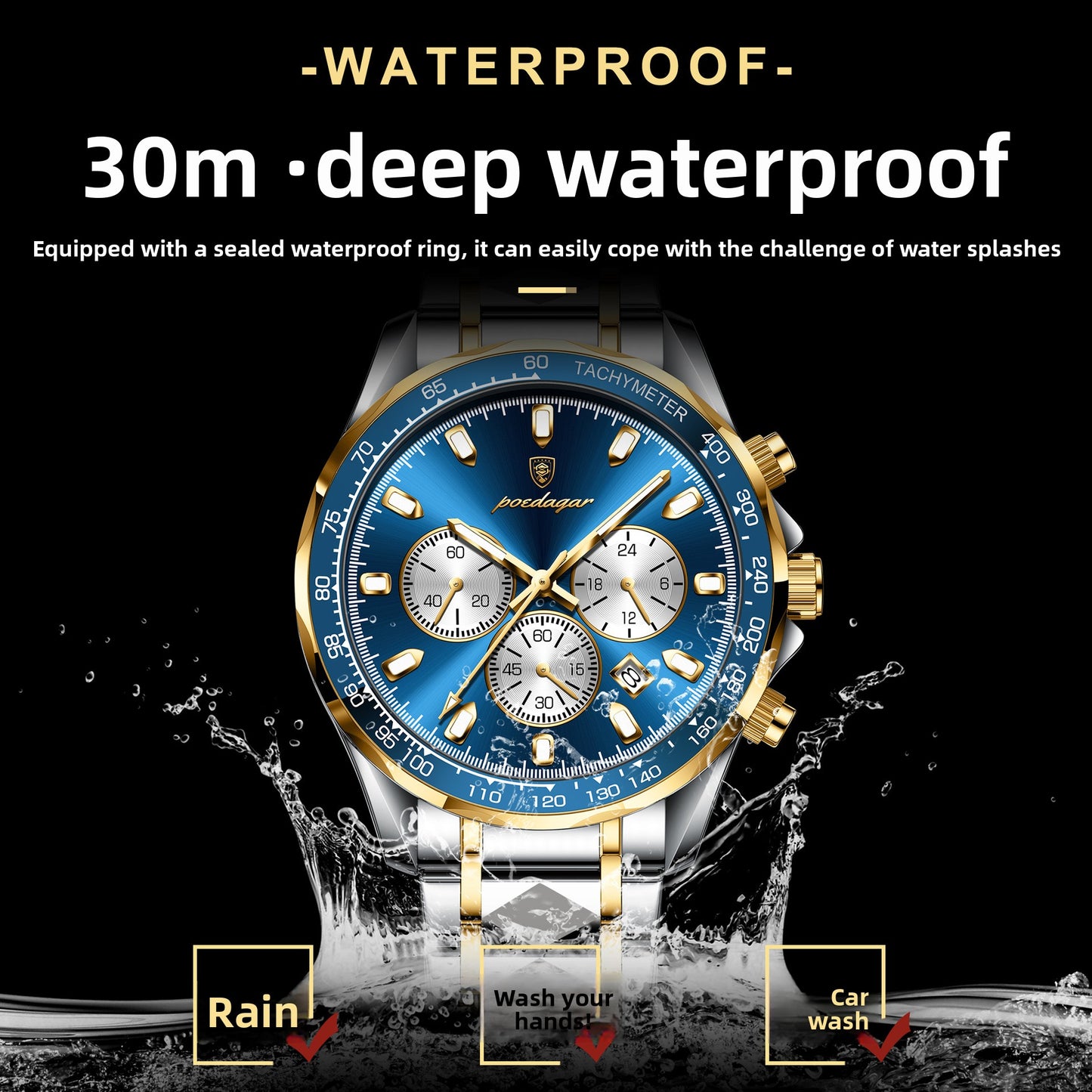 Multifunctional Waterproof Luminous Mens Quartz Watch